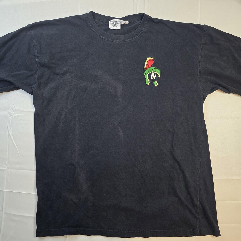 Vintage Looney Tunes Marvin Martian Shirt Mens XL Black Embroidered Cartoon 90s